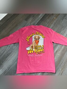 Simply Southern Pink Long-Sleeve Tee Dog Pizza Graphic Dog Lover Pink Size M